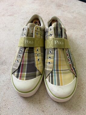 Ralph Lauren Plaid Canvas Mens Sneakers in Green and Yellow